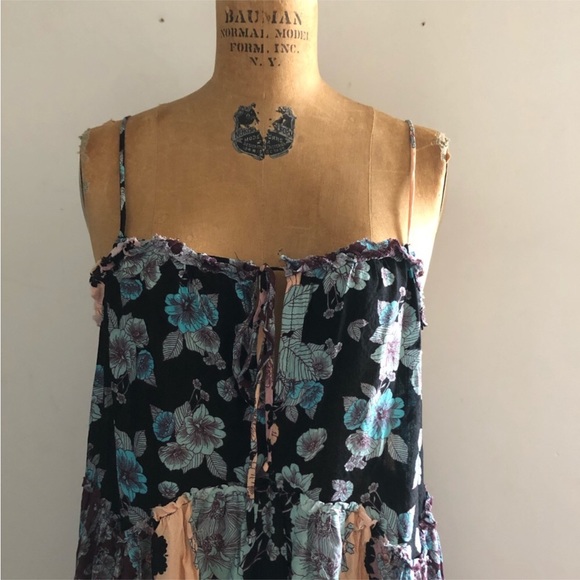 Free People] Purple Blue flower prints Cut edge Slip Dress - Picture 6 of 10